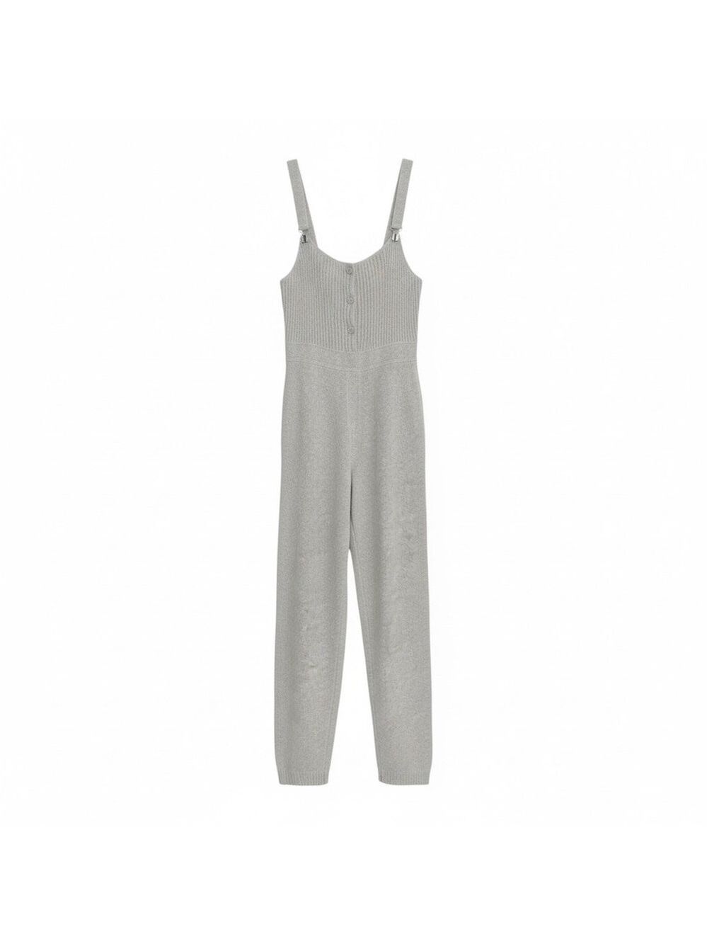 Vintage Y2K Brazeau Tricot Gray Knit Cotton Jumpsuit Ribbed Bodice Size Small